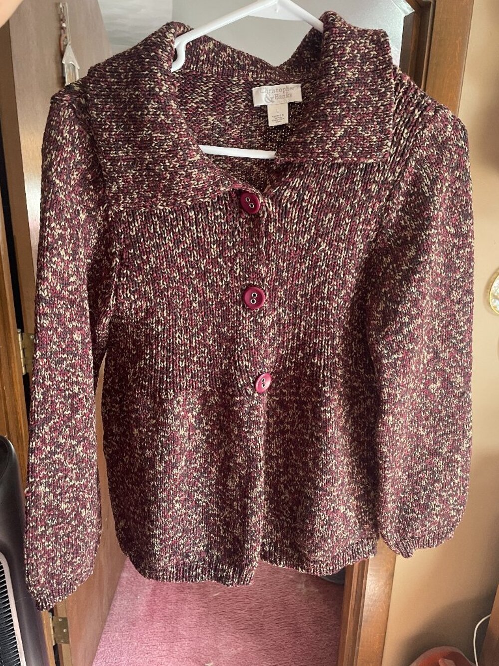 Pre-owned Christopher & Banks Burgundy Tweed Cardigan